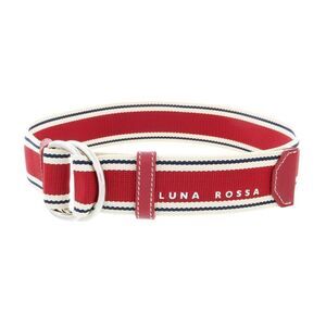 LUNA ROSSA Red Leather Trimmed Striped Woven D Ring Buckle Belt-